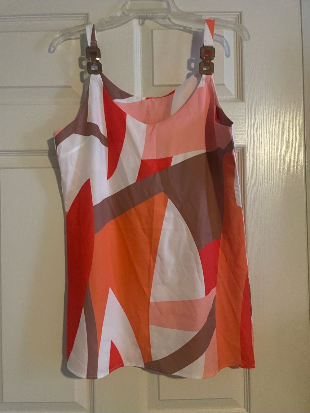 Sleeveless Abstract Print Tank shirt in Coral & Brown
